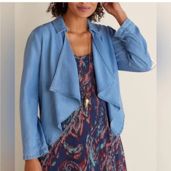 Soft Surroundings Fontanne Chambray Tencel Collared Jacket Blue Layer Size 3X - Picture 3 of 12